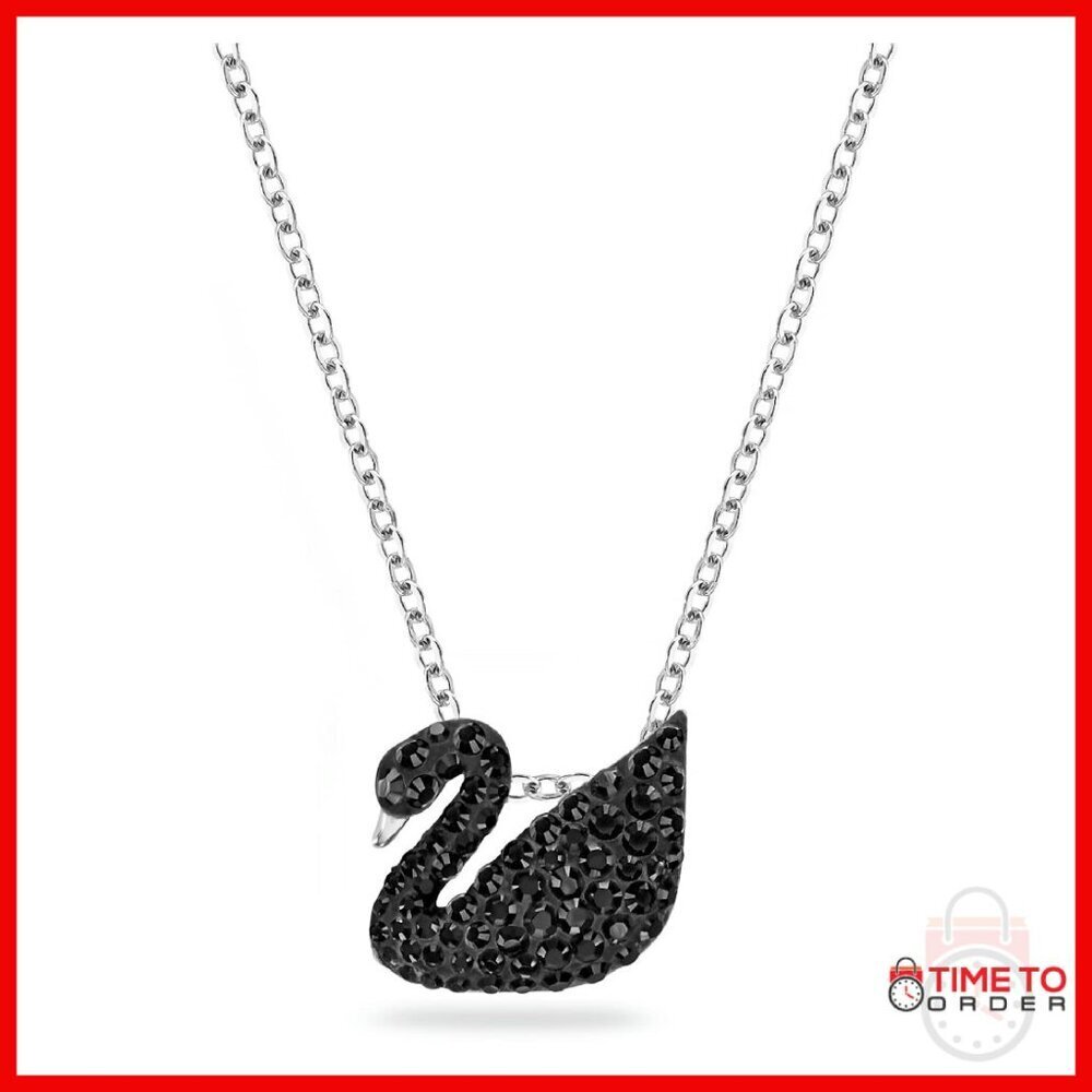 Rhodium Plated Crystal Swan Pendant Necklace 15 Inch Chain